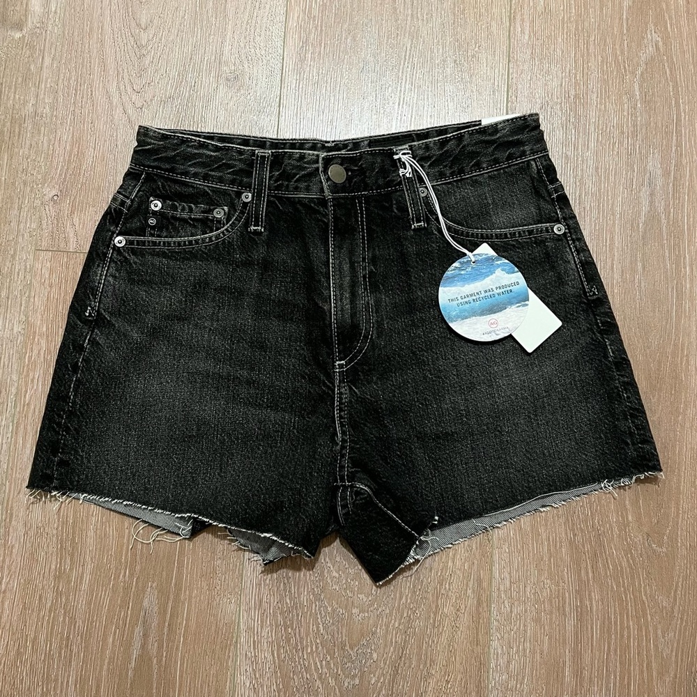 NWT NEW ! $168 Ag Adriano goldschmied black Alexxis high waist cut off shorts